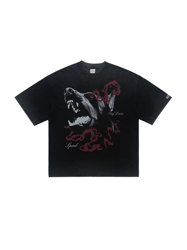 Washing Water Distressed Doberman Pinscher Printed Loose-fit T-shirts - Image 4