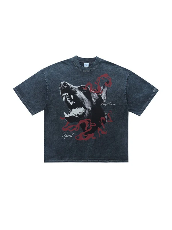 Washing Water Distressed Doberman Pinscher Printed Loose-fit T-shirts - Image 7