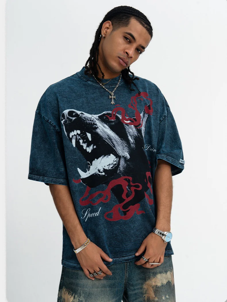 Washing Water Distressed Doberman Pinscher Printed Loose-fit T-shirts - Image 8