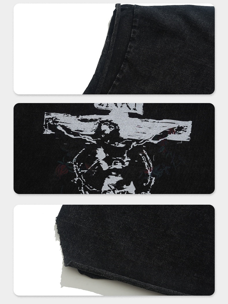 Washed Distressed God Printed Tank Tops - Image 4