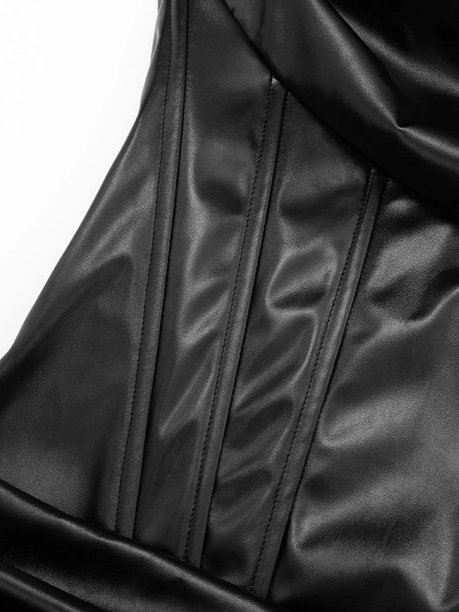 PU Pleated Fishbone Strapless A-line Bustier Mini&Short Dresses - Image 8