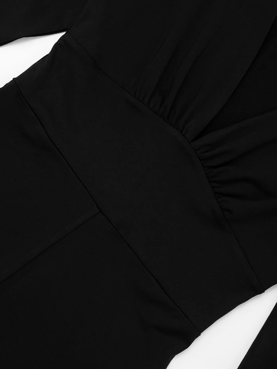 Slim-fit Deep V-neck Long-sleeved Flared Jumpsuit - Image 8