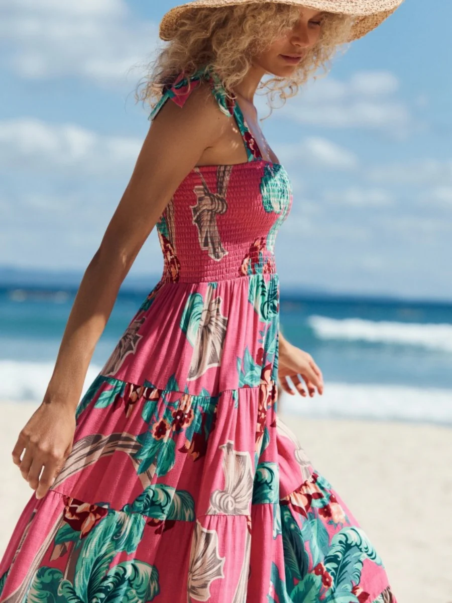 Sleeveless Flowers Printed Long Dress - Image 7