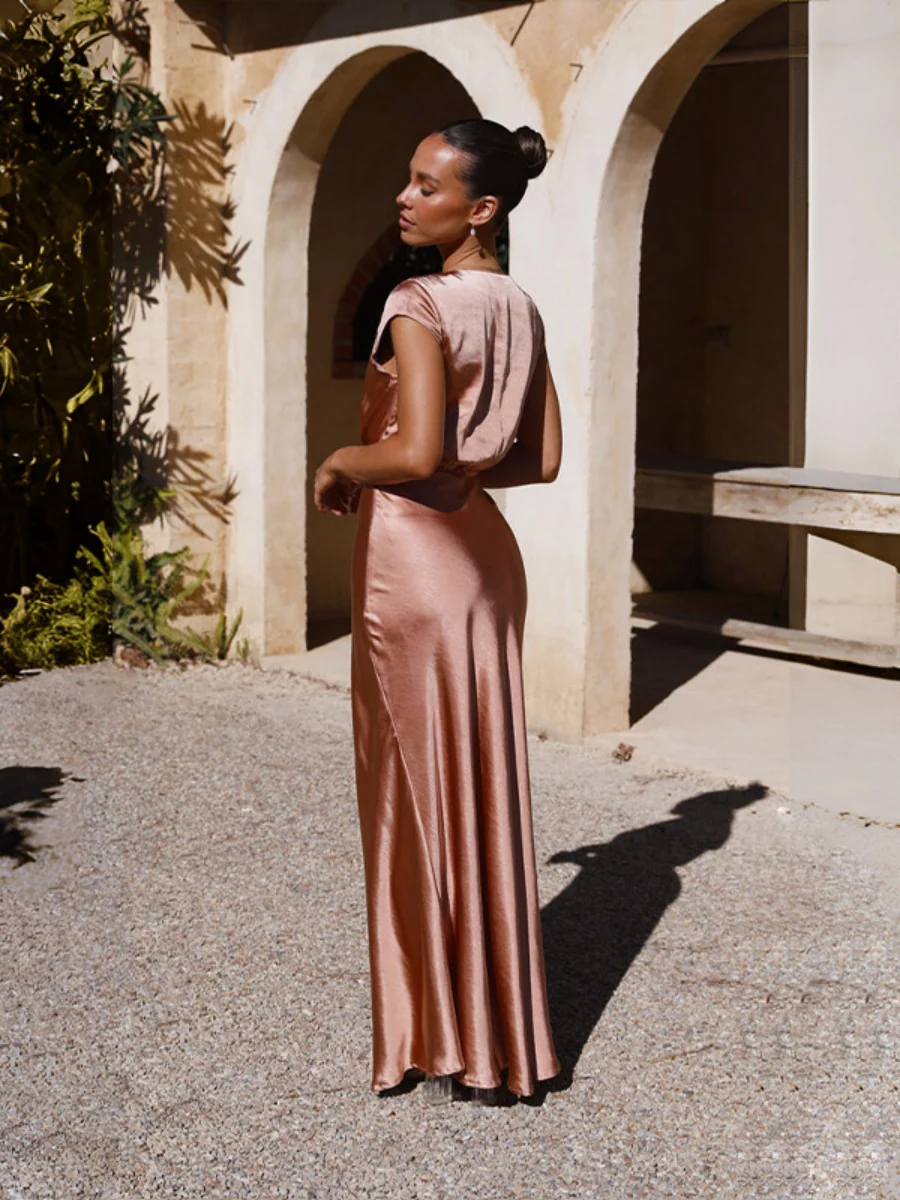 Satin V-neck Sexy Fishtail Maxi Dress - Image 2