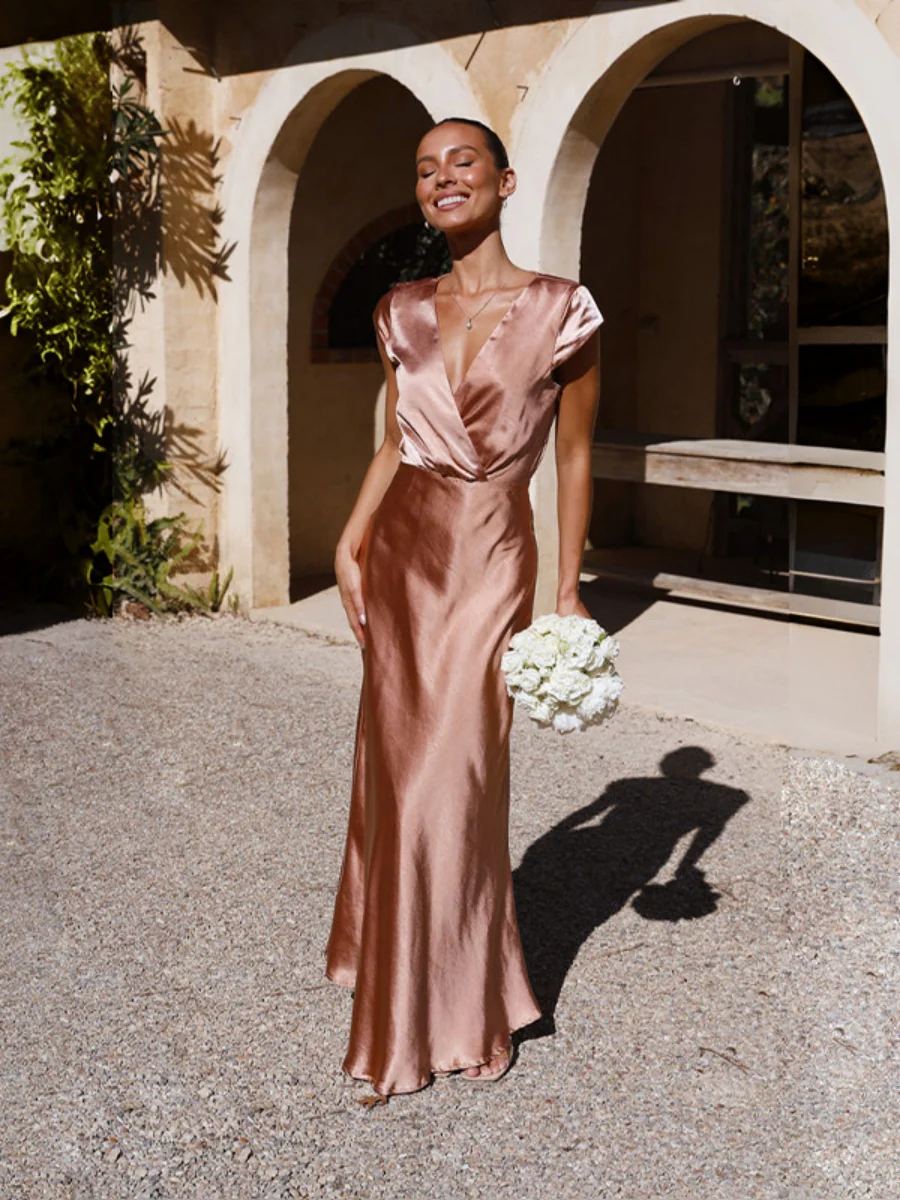 Satin V-neck Sexy Fishtail Maxi Dress - Image 4
