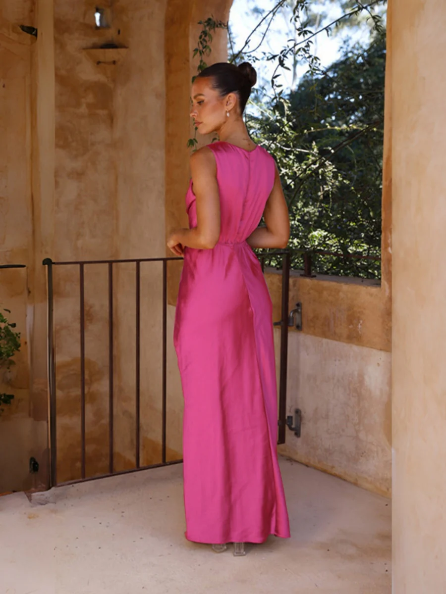 Satin Deep V Sleeveless Backless Long Dress - Image 11