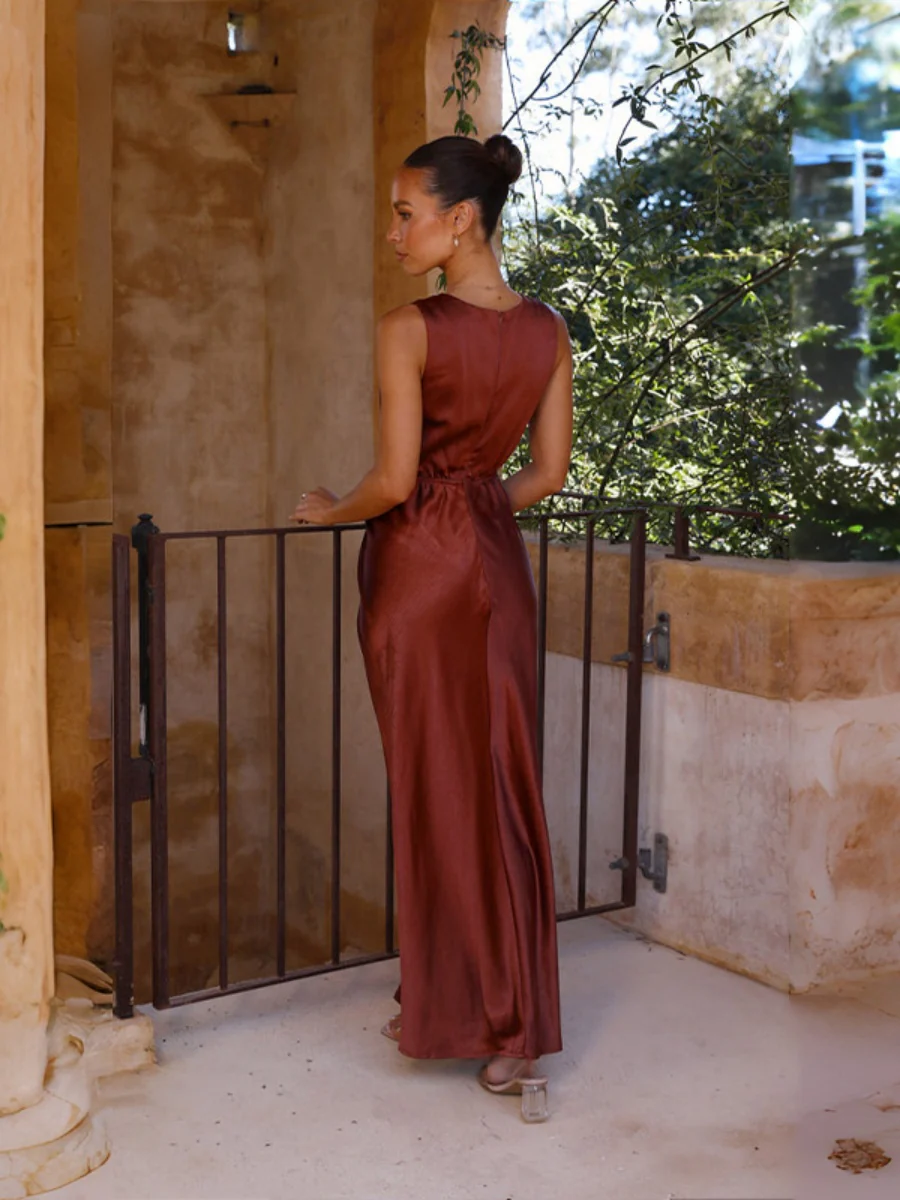 Satin Deep V Sleeveless Backless Long Dress - Image 20