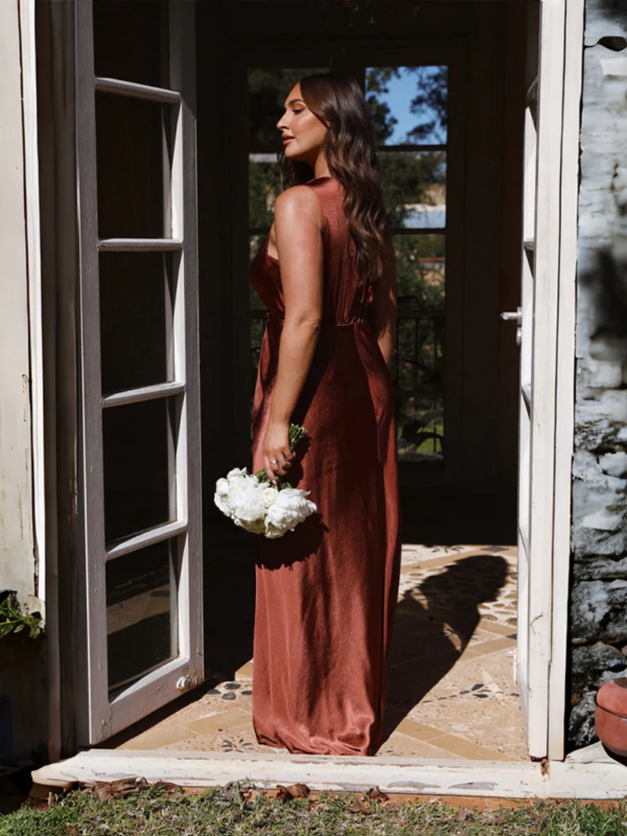 Satin Deep V Sleeveless Backless Long Dress - Image 22