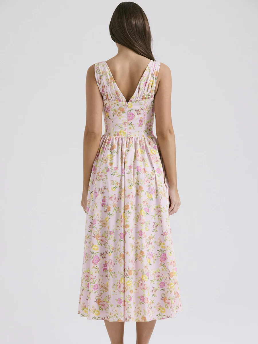 Resort-style Floral Print V-neck Spaghetti Strap Maxi Dress - Image 9