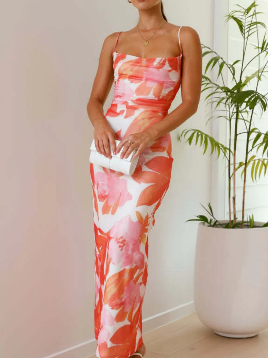 Resort-style Floral Print Strapless Maxi Dress - Image 3