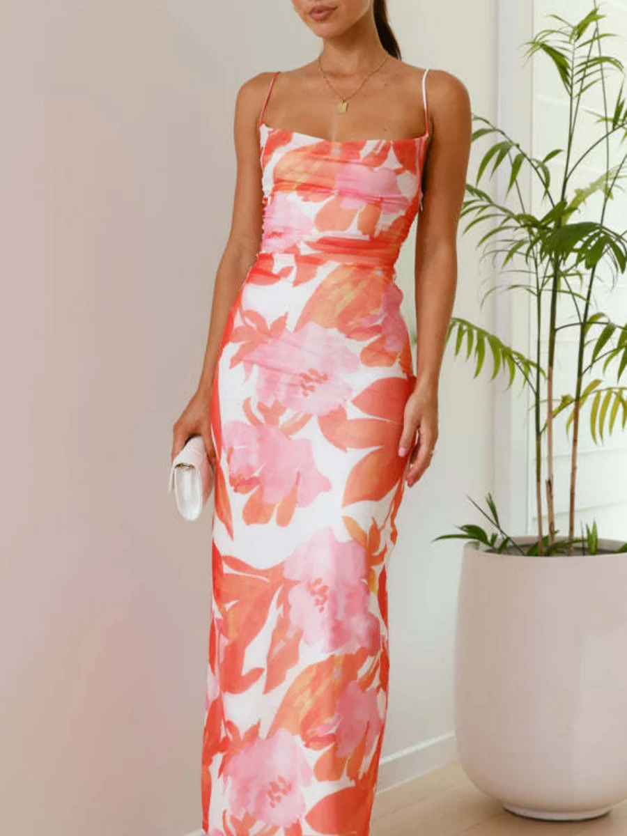 Resort-style Floral Print Strapless Maxi Dress - Image 4