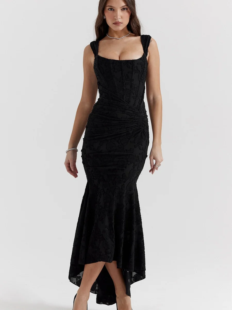Floral Jacquard Fabric Boning Fishtail Maxi Dress - Image 12