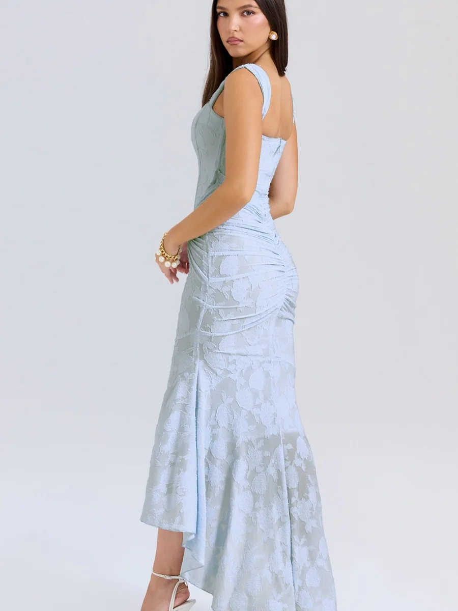 Floral Jacquard Fabric Boning Fishtail Maxi Dress - Image 5