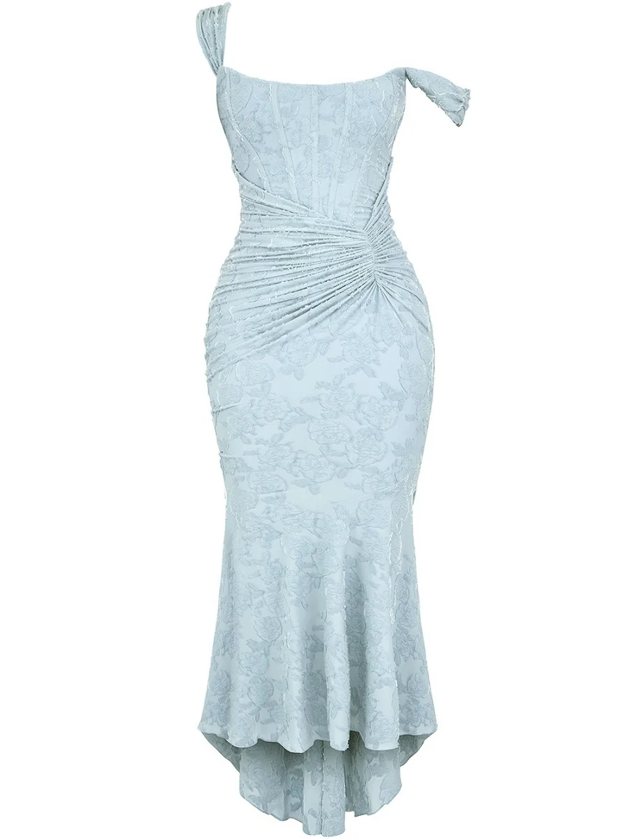 Floral Jacquard Fabric Boning Fishtail Maxi Dress - Image 6