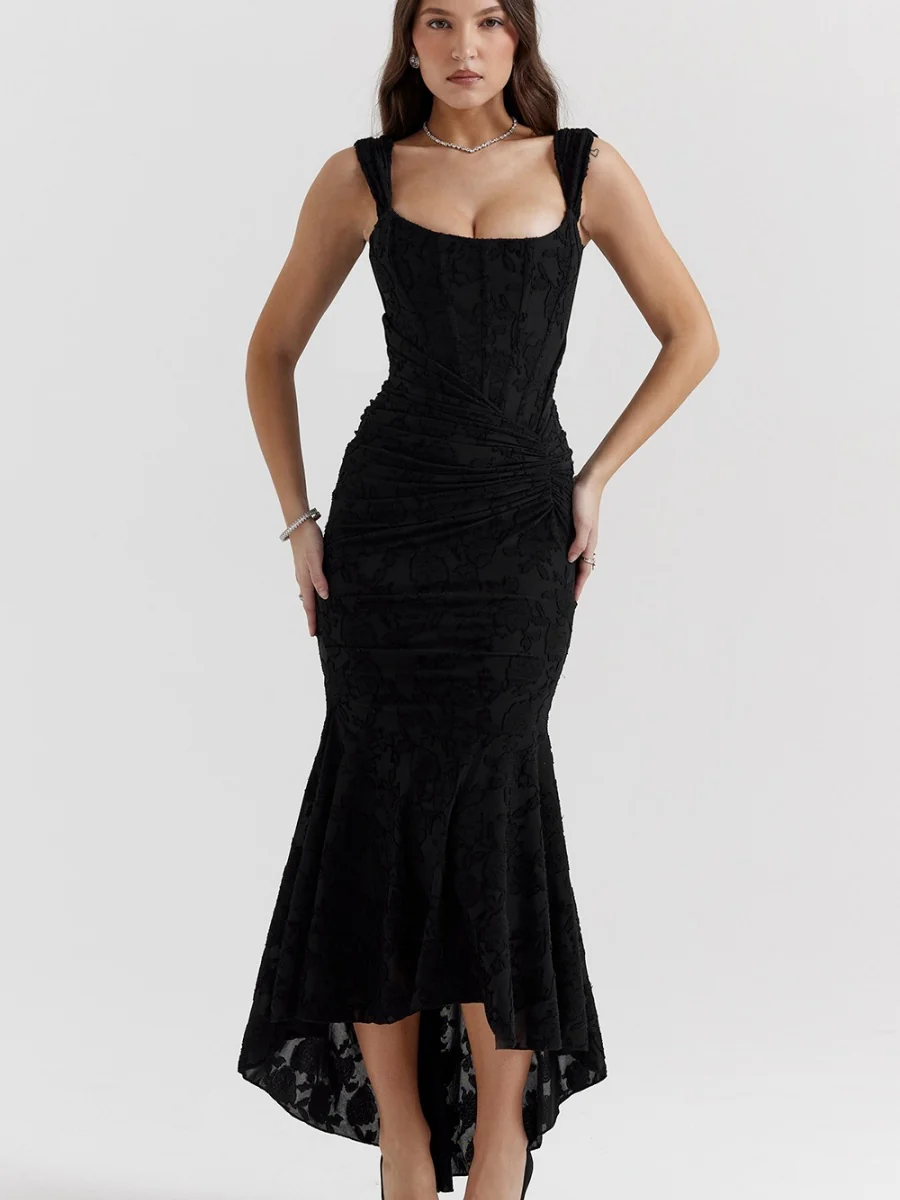 Floral Jacquard Fabric Boning Fishtail Maxi Dress - Image 8