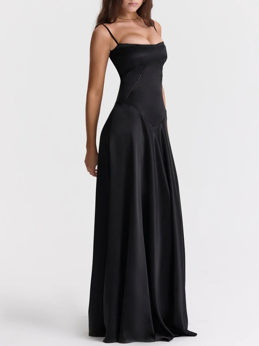 Satin-panel Spaghetti Strap Maxi Dress - Image 10