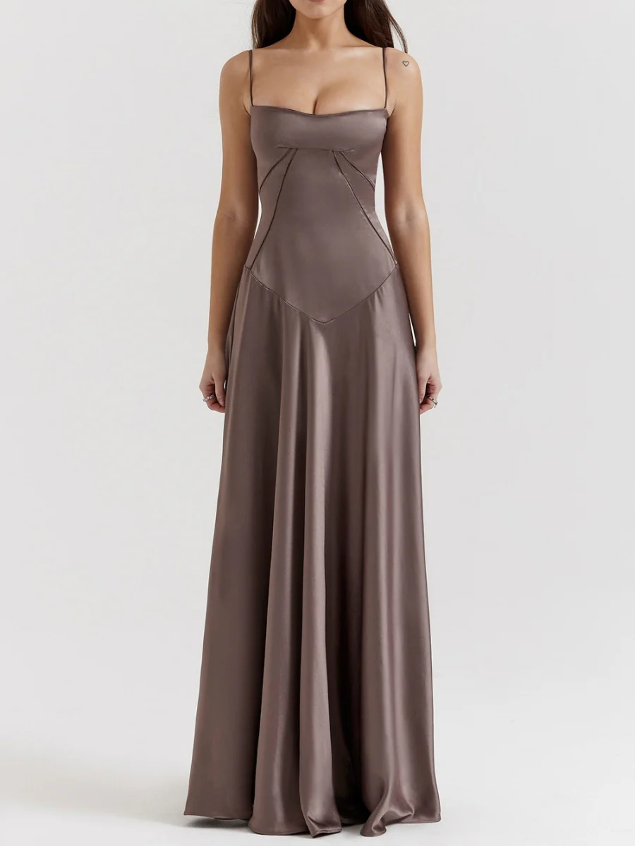Satin-panel Spaghetti Strap Maxi Dress - Image 11