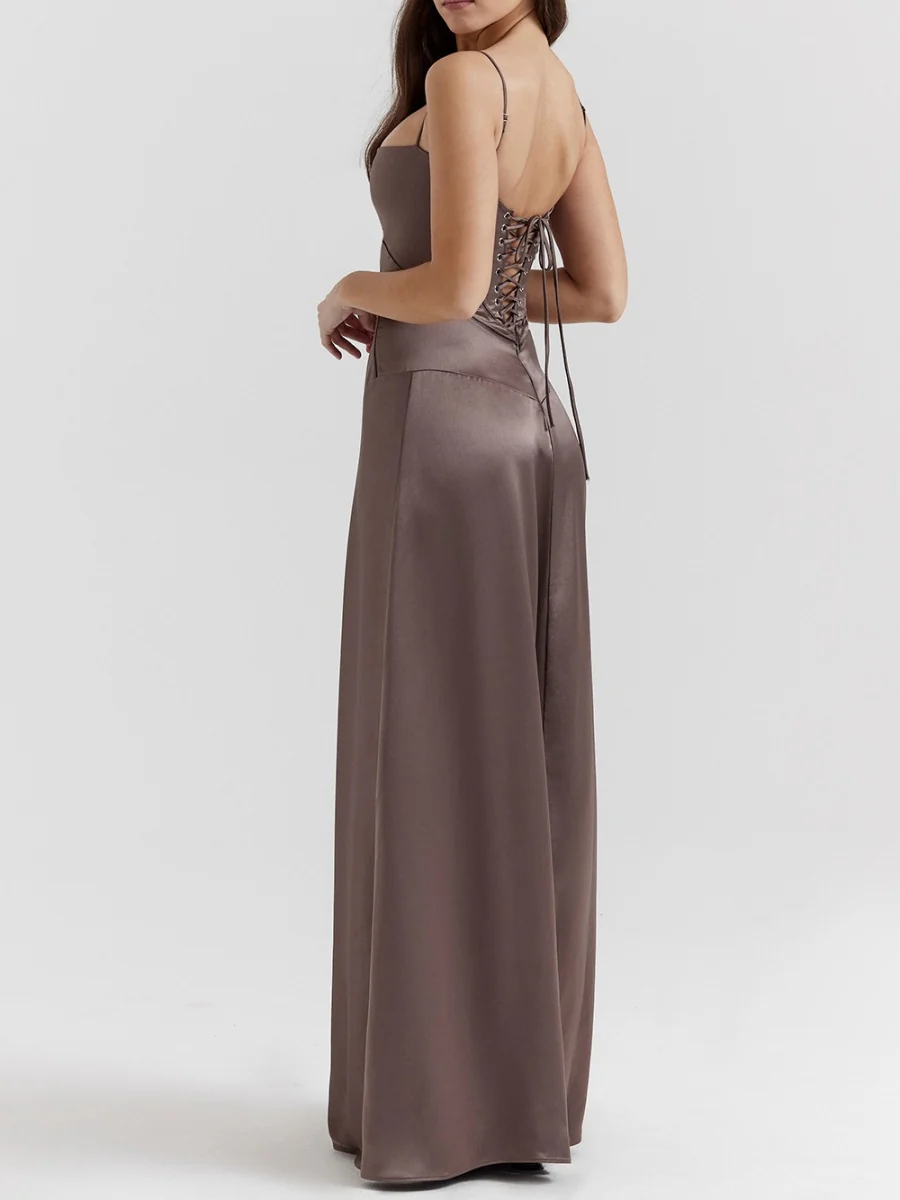 Satin-panel Spaghetti Strap Maxi Dress - Image 12