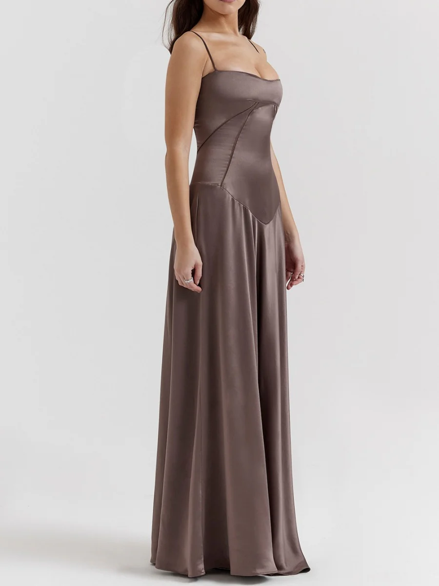 Satin-panel Spaghetti Strap Maxi Dress - Image 13