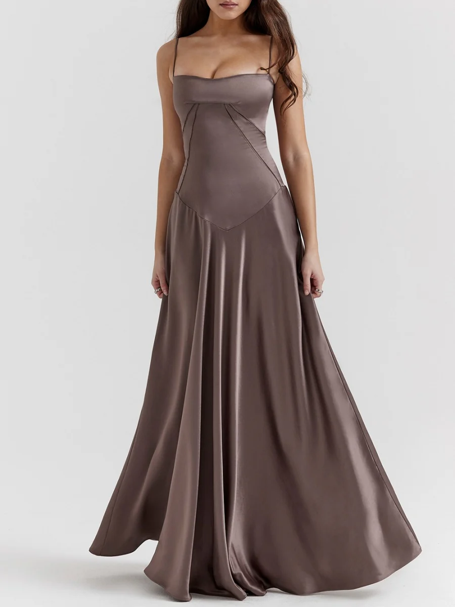 Satin-panel Spaghetti Strap Maxi Dress - Image 14