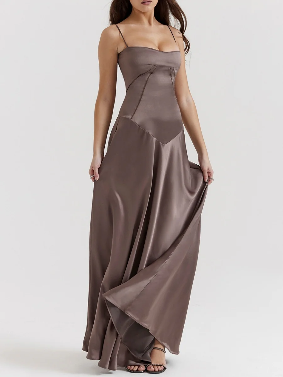 Satin-panel Spaghetti Strap Maxi Dress - Image 15