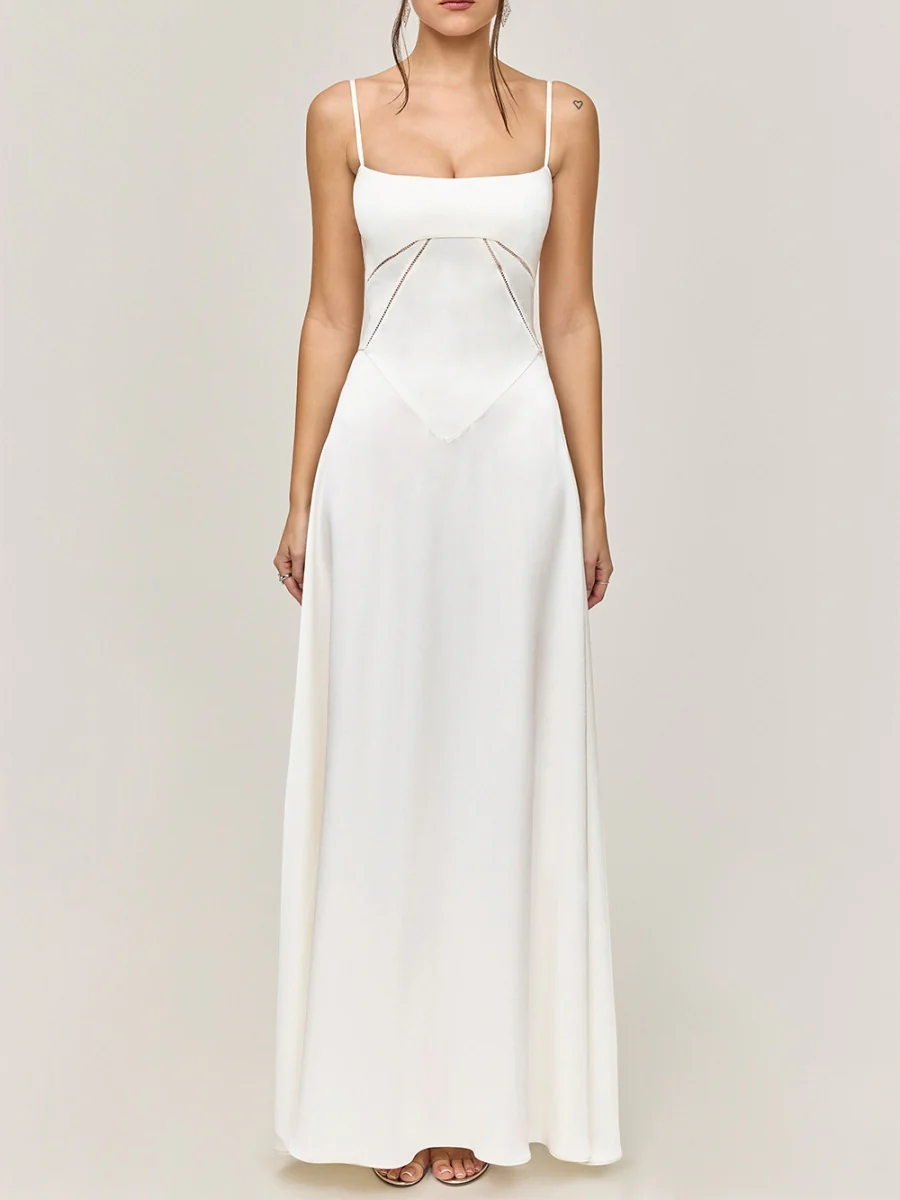 Satin-panel Spaghetti Strap Maxi Dress - Image 16
