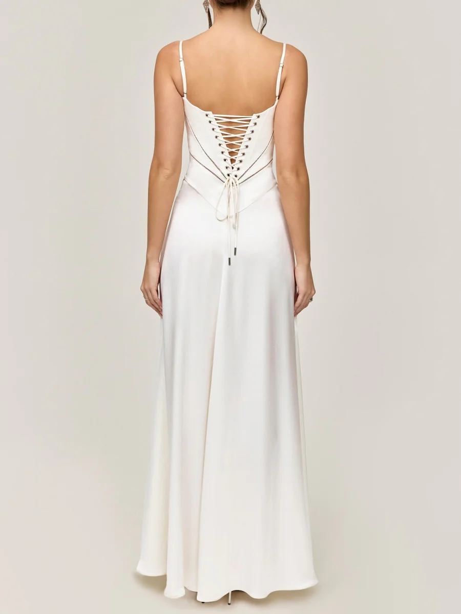 Satin-panel Spaghetti Strap Maxi Dress - Image 17