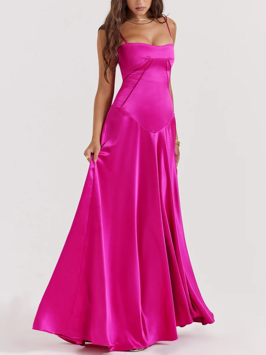 Satin-panel Spaghetti Strap Maxi Dress - Image 3