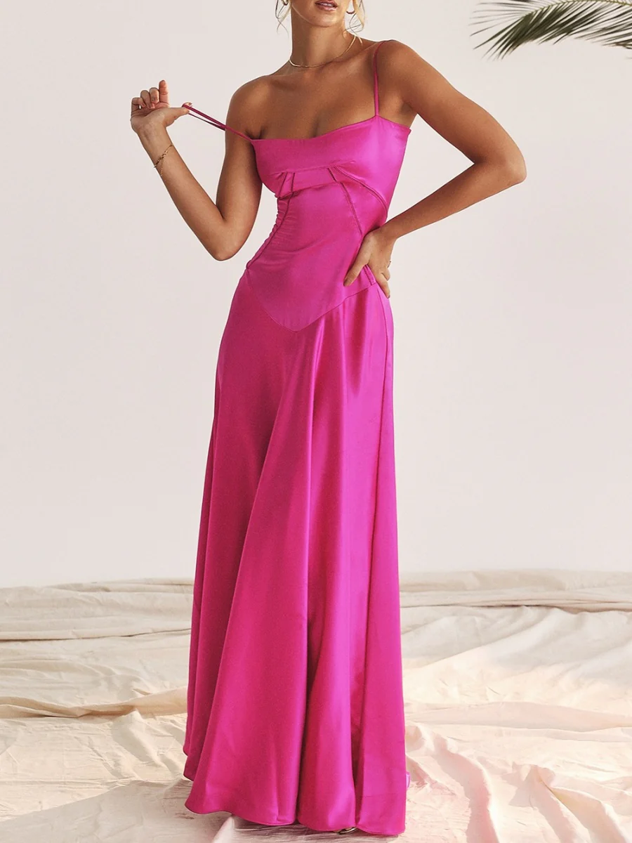Satin-panel Spaghetti Strap Maxi Dress - Image 4