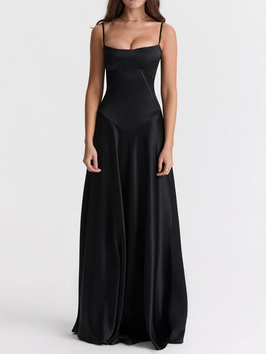 Satin-panel Spaghetti Strap Maxi Dress - Image 6