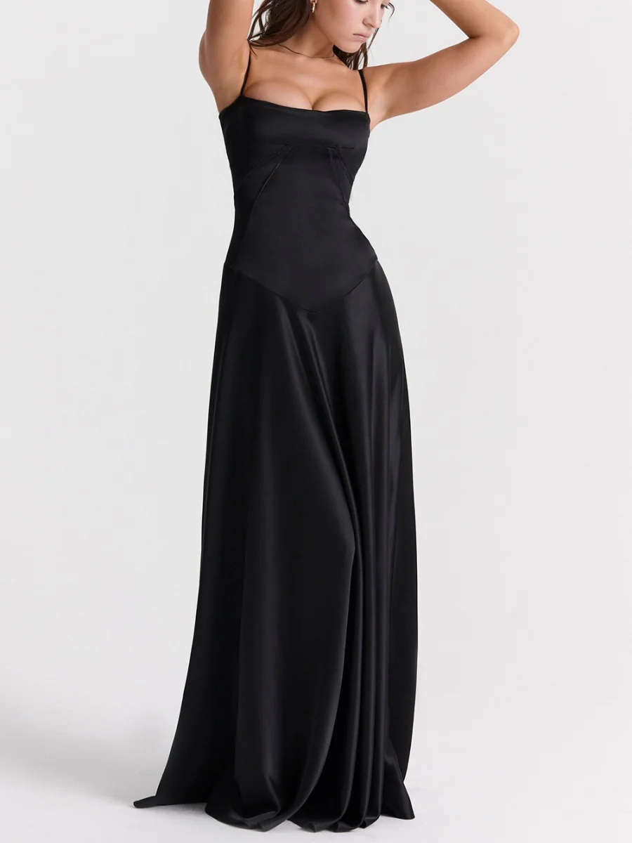 Satin-panel Spaghetti Strap Maxi Dress - Image 7
