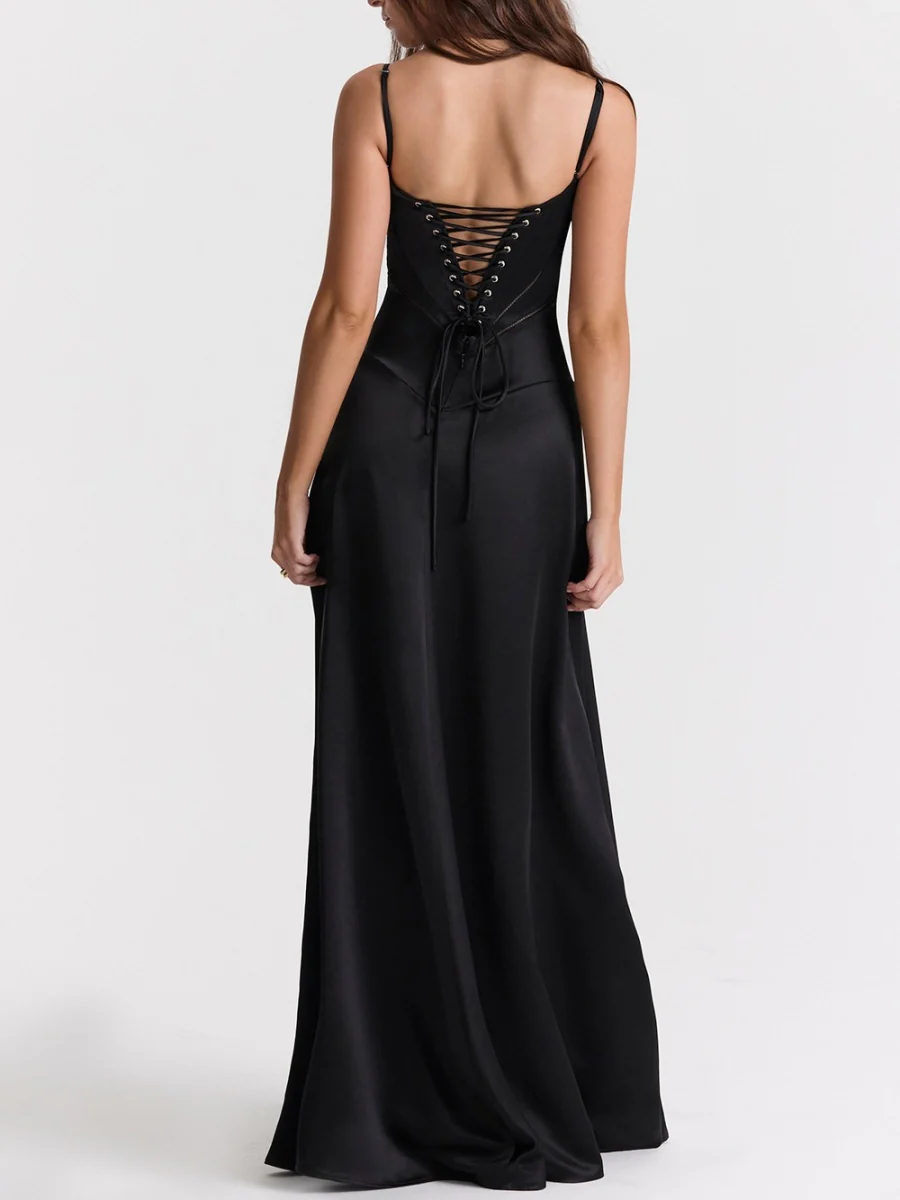 Satin-panel Spaghetti Strap Maxi Dress - Image 8