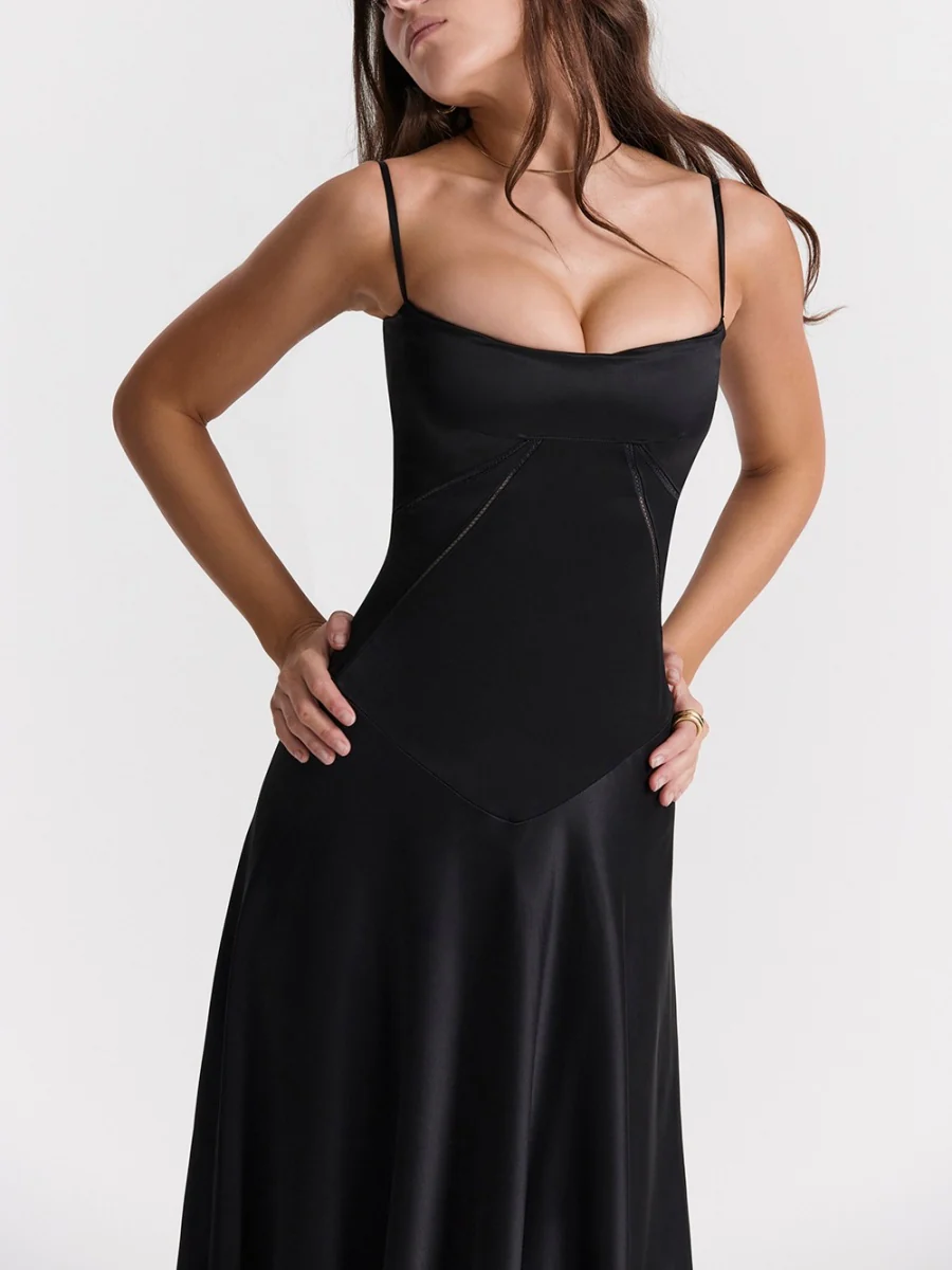 Satin-panel Spaghetti Strap Maxi Dress - Image 9