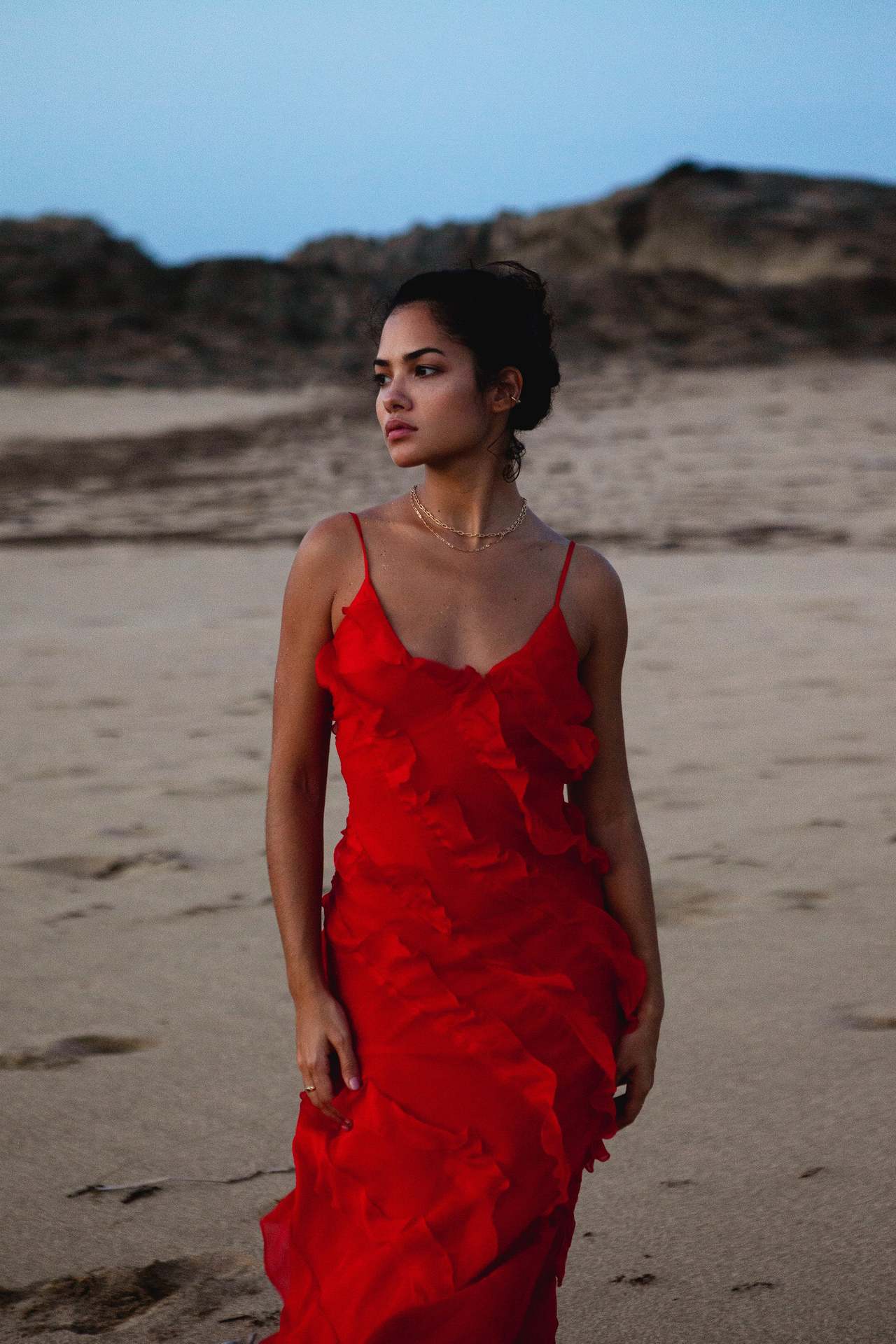 V-neck Ruffle Slit Maxi Dresses - Image 5