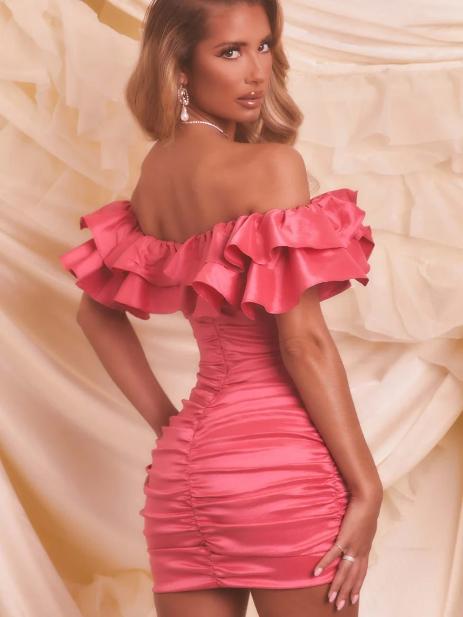 Ruffle One-shoulder Collar Gathering Formal Dress Mini&Short Dresses - Image 5