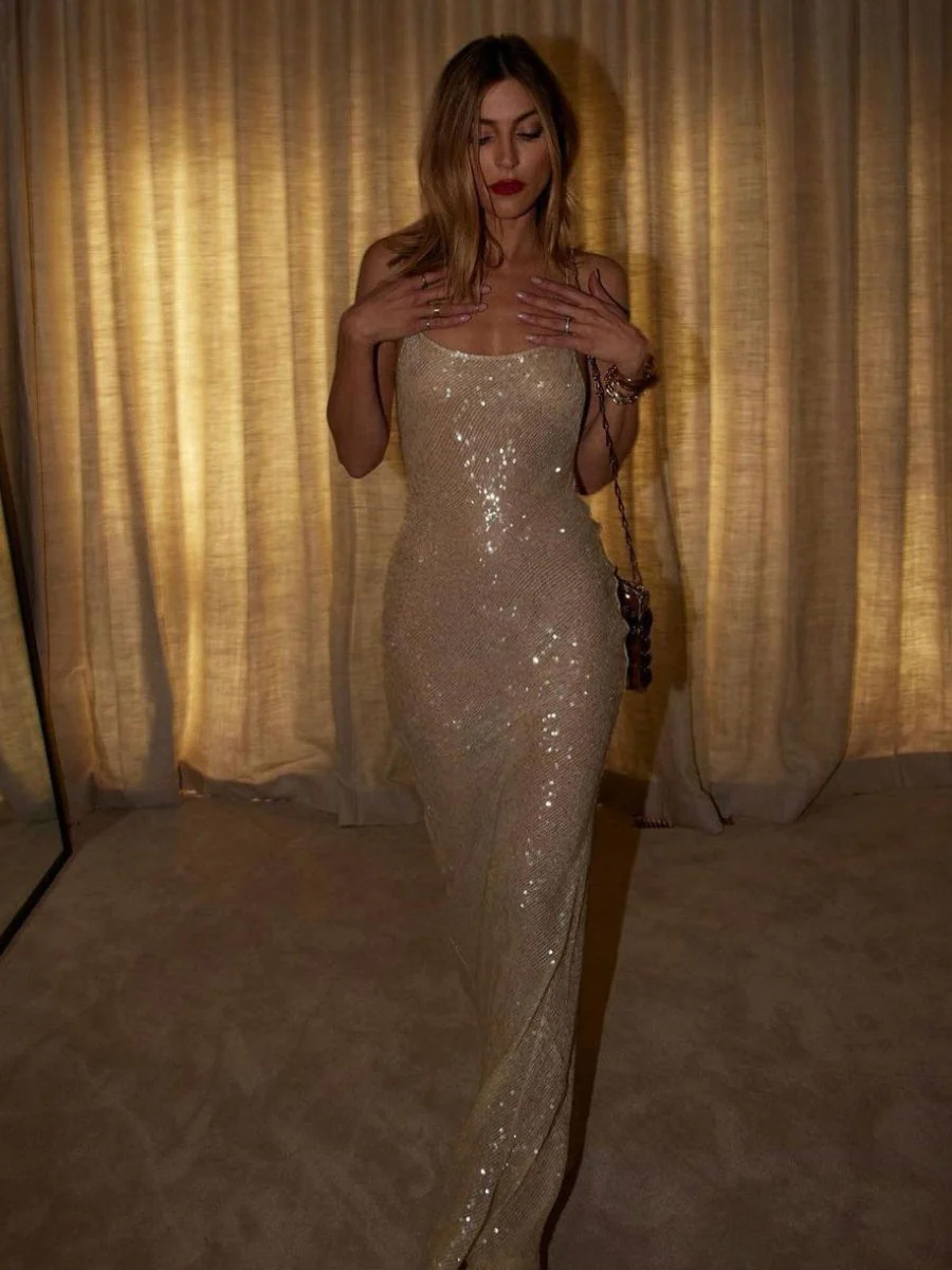 Backless Camisoles Sequins Slim-fit Banquet Maxi Dresses - Image 6