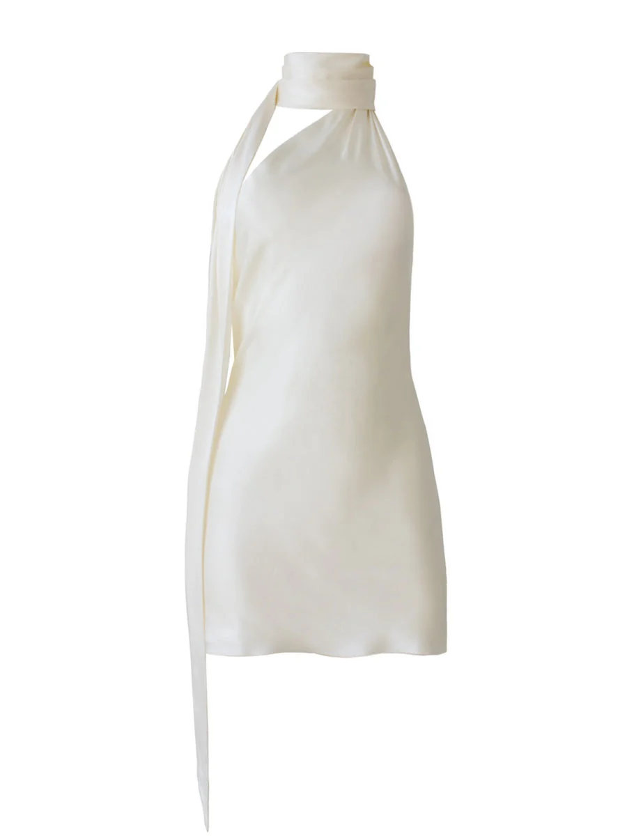 Halter Backless Satin Wedding Parties Bridesmaid Mini&Short Dresses - Image 5