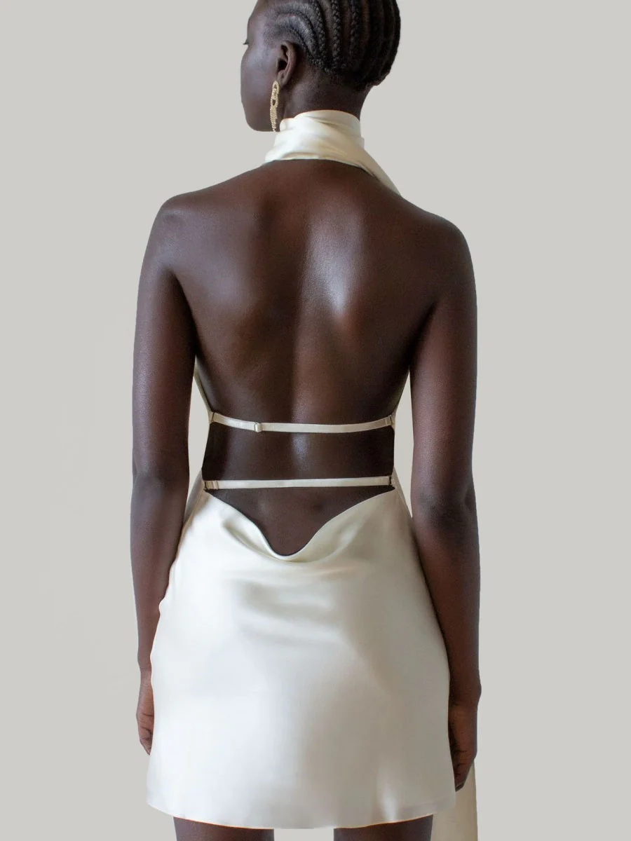 Halter Backless Satin Wedding Parties Bridesmaid Mini&Short Dresses - Image 8