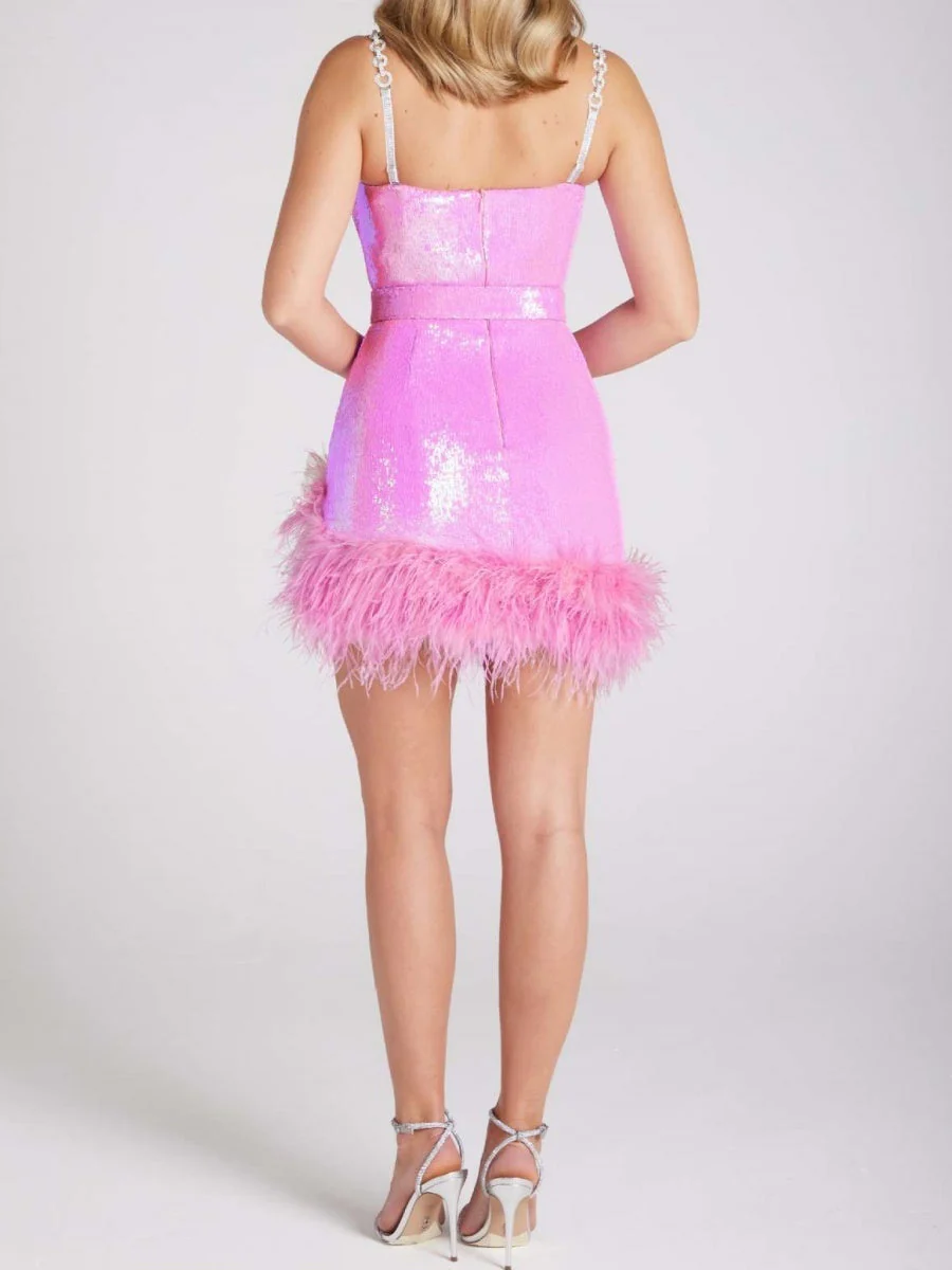 Feather Sequins Belts&Chain Diamond Parties Mini&Short Dresses - Image 10