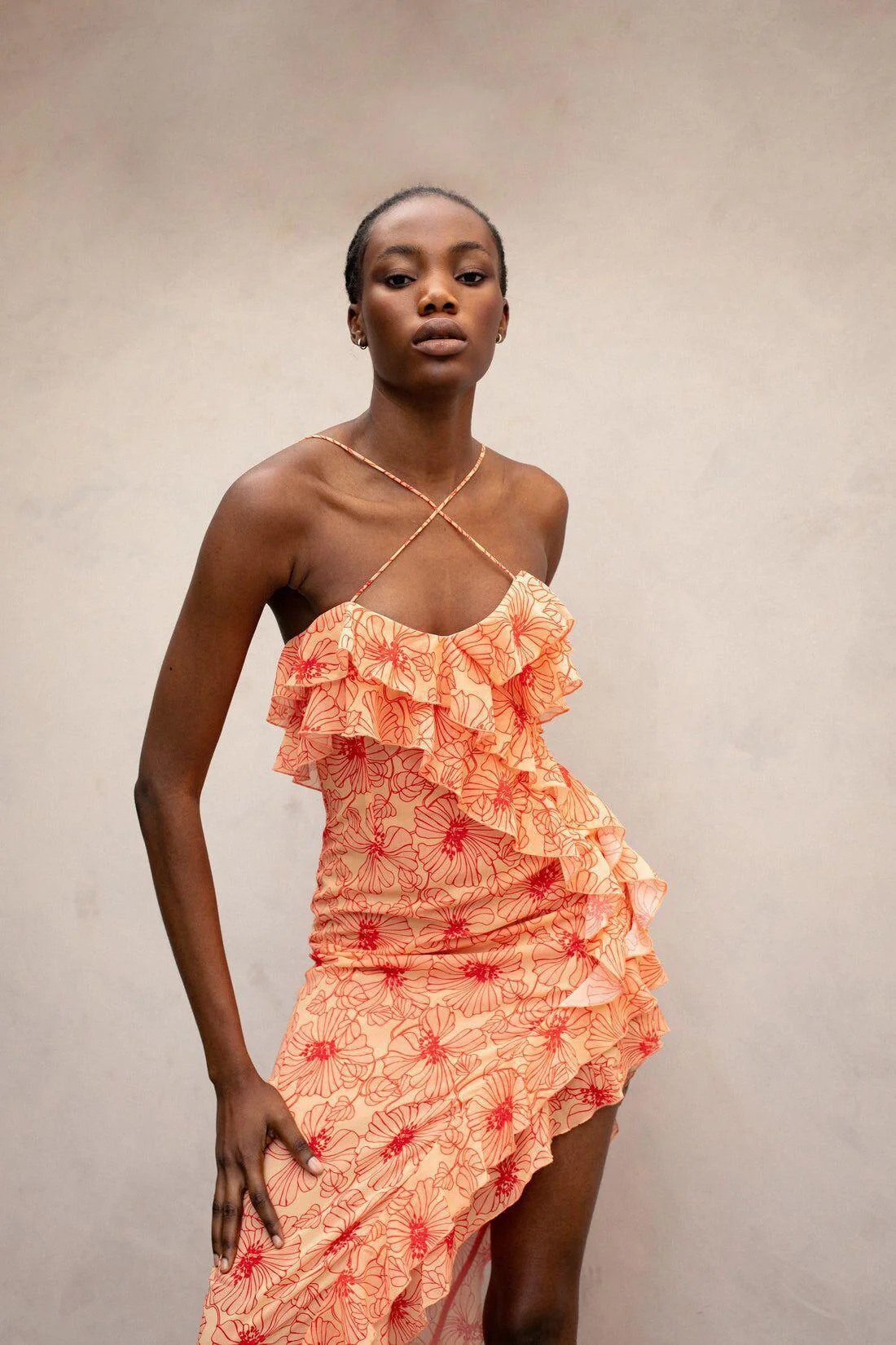 Wood Ear Cross Chiffon Floral High Slit Maxi Dresses - Image 6
