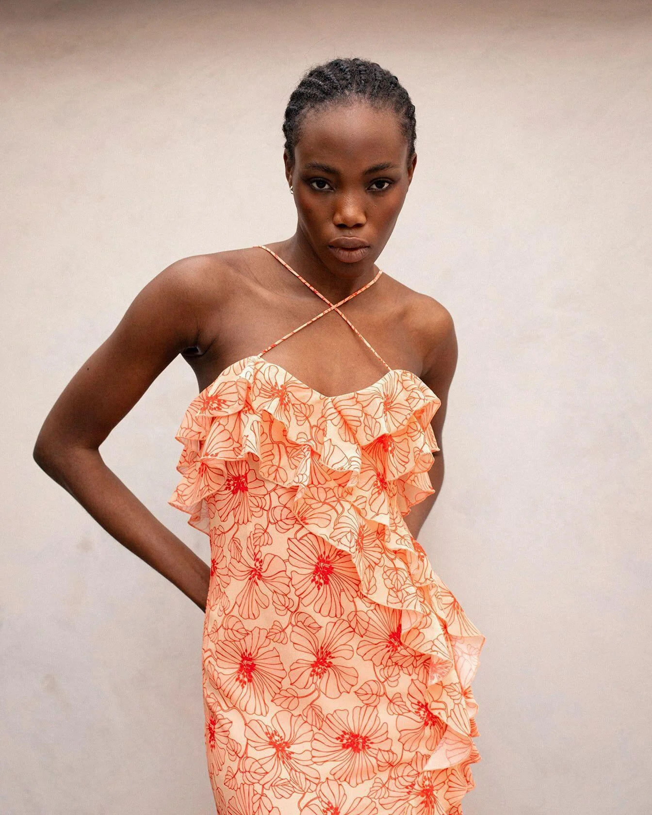 Wood Ear Cross Chiffon Floral High Slit Maxi Dresses - Image 7