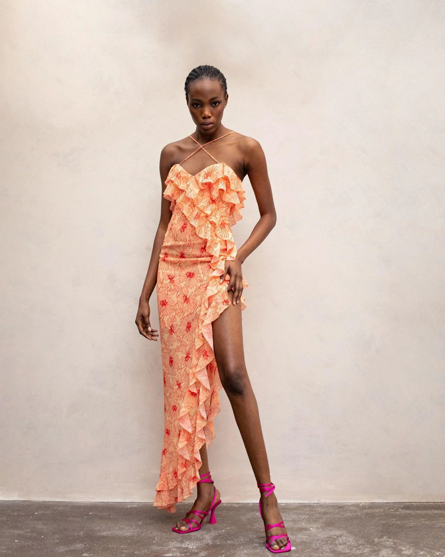 Wood Ear Cross Chiffon Floral High Slit Maxi Dresses - Image 8