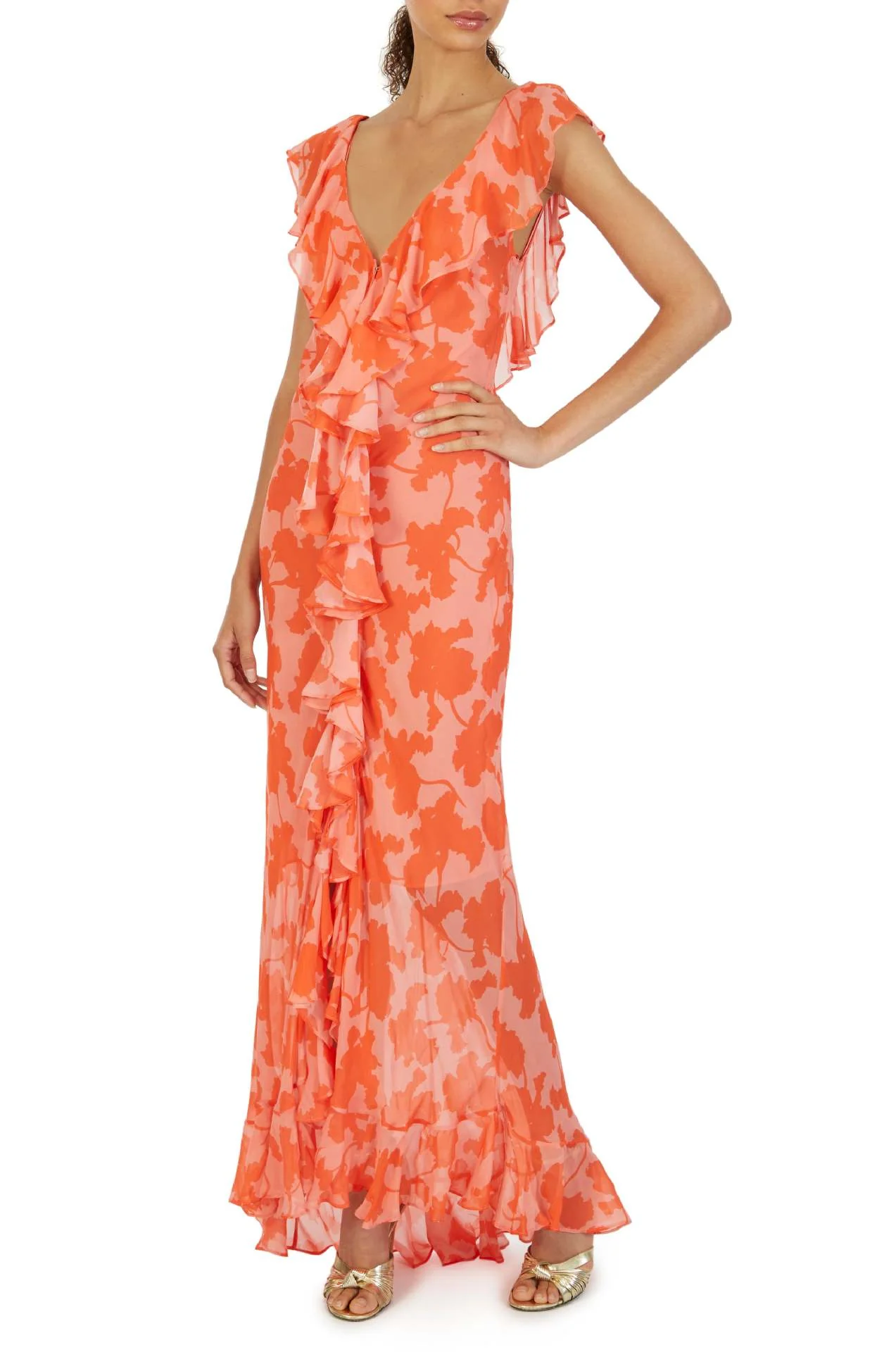 Ruffle High Slit V-neck Perspective Formal Dress Maxi Dresses - Image 10