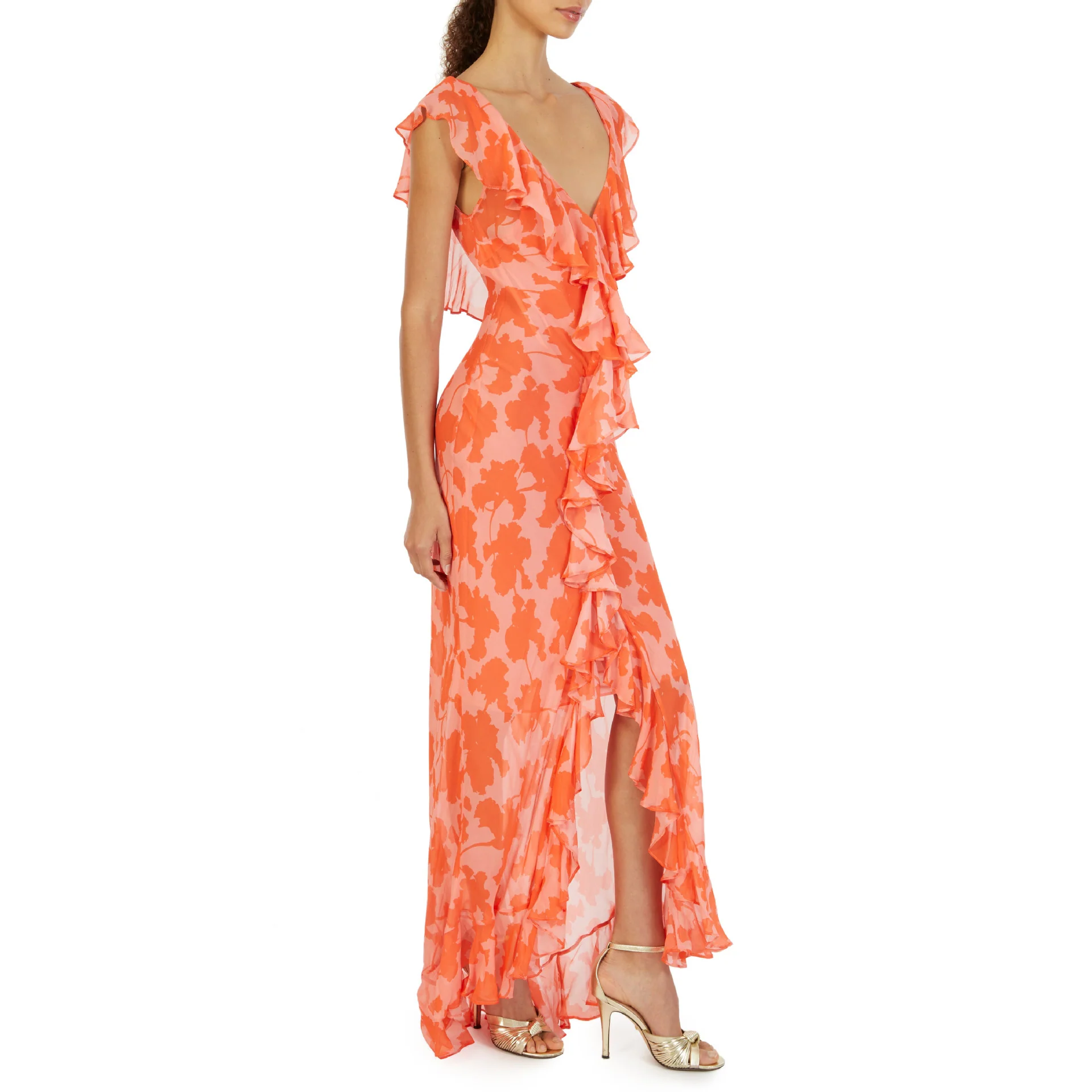 Ruffle High Slit V-neck Perspective Formal Dress Maxi Dresses - Image 8
