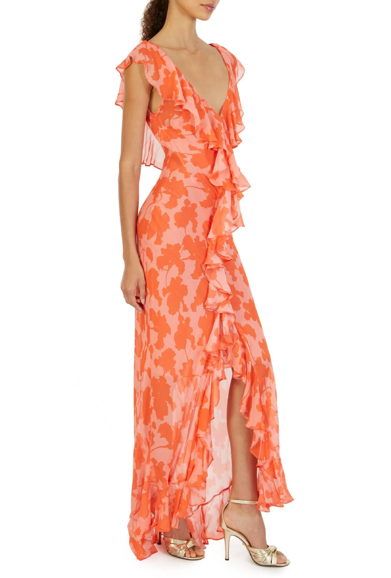 Ruffle High Slit V-neck Perspective Formal Dress Maxi Dresses - Image 9
