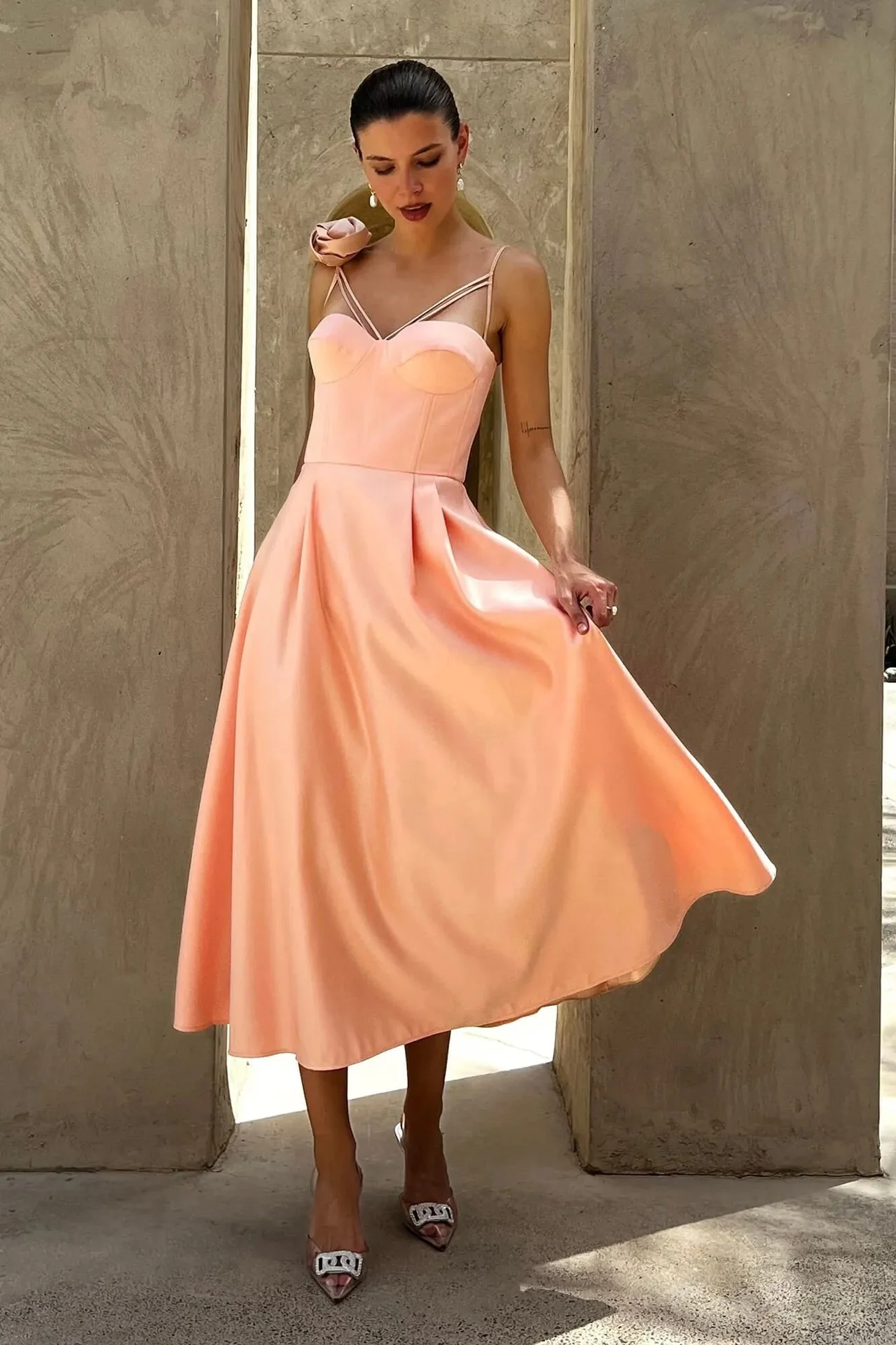 3D Flowers Shoulder Strap Formal Dress Maxi Dresses - Image 3