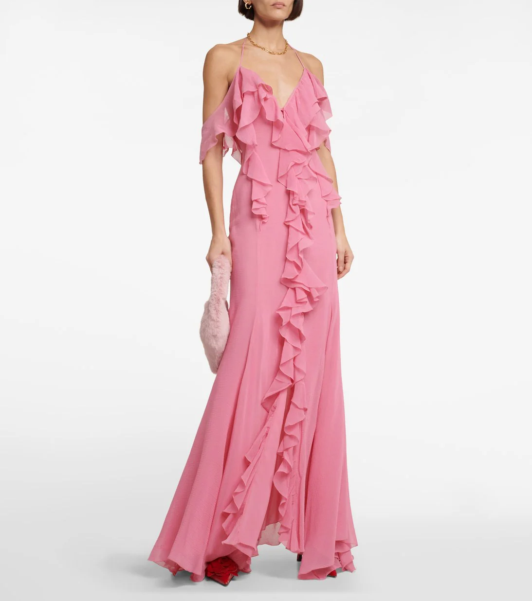 V-neck Ruffle Backless Formal Dress Maxi Dresses - Image 3