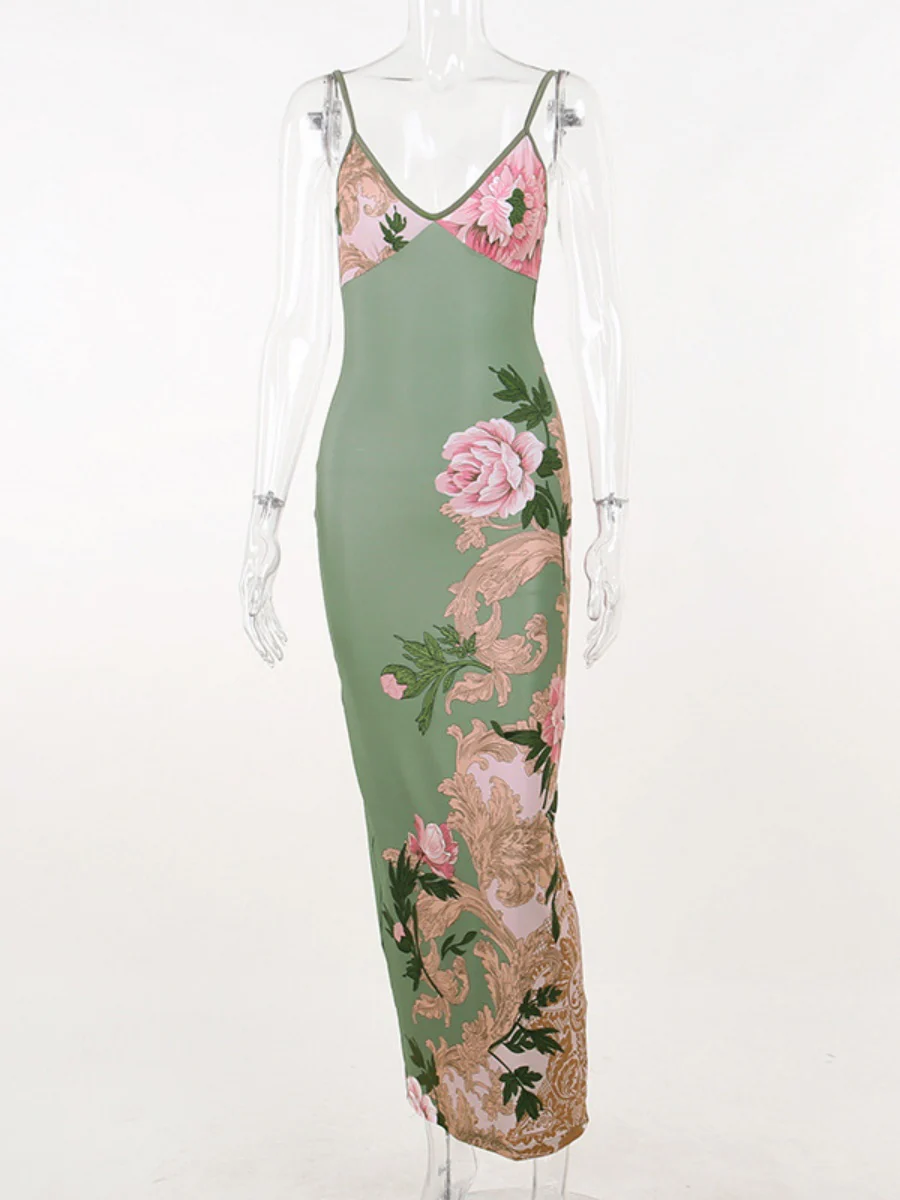 V-neck Camisoles Printed Sexy Backless Maxi Dresses - Image 10