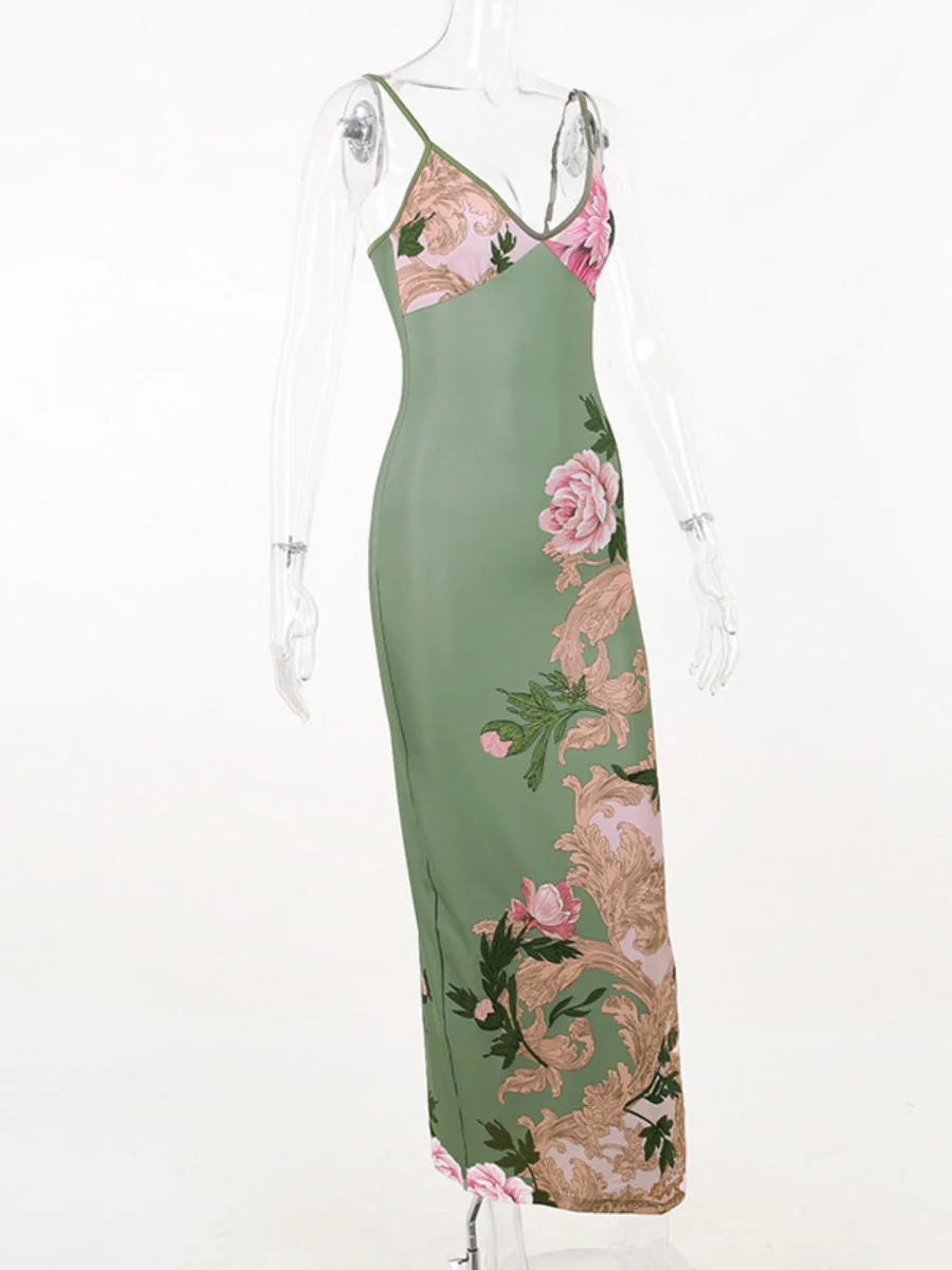V-neck Camisoles Printed Sexy Backless Maxi Dresses - Image 11