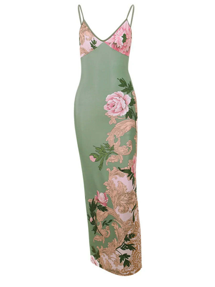 V-neck Camisoles Printed Sexy Backless Maxi Dresses - Image 23